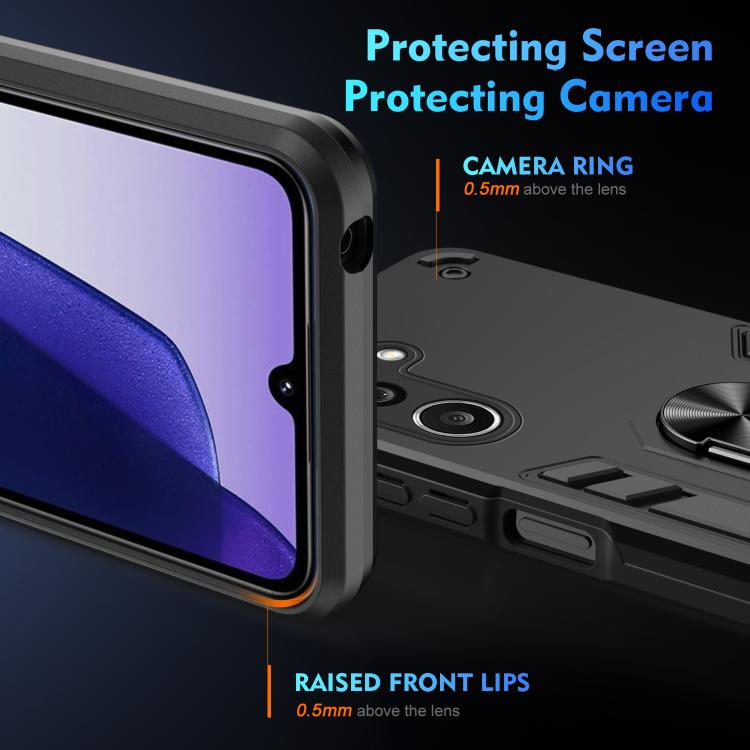 WANLONFENG Custodia per telefono antiurto con supporto integrato e 2 pellicole protettive per lo schermo., For Galaxy A27 5G