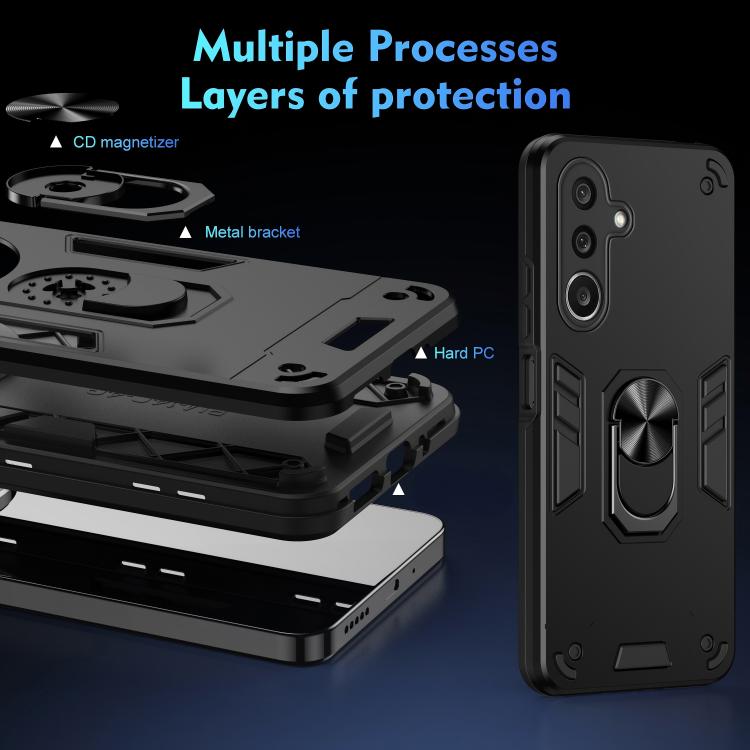 WANLONFENG Custodia per telefono antiurto con supporto integrato e 2 pellicole protettive per lo schermo., For Galaxy A27 5G
