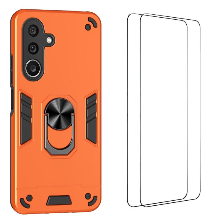 WANLONFENG Custodia per telefono antiurto con supporto integrato e 2 pellicole protettive per lo schermo., For Galaxy A27 5G