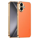 Cornice galvanizzata con texture litchi in PC + TPU, custodia per telefono in similpelle vegana., For iPhone 17 Pro Max, For iPhone 17 Pro, For iPhone 17, For iPhone Air