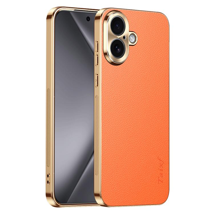 Cornice galvanizzata con texture litchi in PC + TPU, custodia per telefono in similpelle vegana., For iPhone 17 Pro Max, For iPhone 17 Pro, For iPhone 17, For iPhone Air