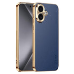Cornice galvanizzata con texture litchi in PC + TPU, custodia per telefono in similpelle vegana., For iPhone 17 Pro Max, For iPhone 17 Pro, For iPhone 17, For iPhone Air