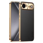 Cornice galvanizzata con texture litchi in PC + TPU, custodia per telefono in similpelle vegana., For iPhone 17 Pro Max, For iPhone 17 Pro, For iPhone 17, For iPhone Air