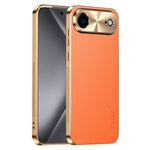 Cornice galvanizzata con texture litchi in PC + TPU, custodia per telefono in similpelle vegana., For iPhone 17 Pro Max, For iPhone 17 Pro, For iPhone 17, For iPhone Air