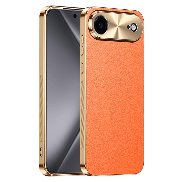 Cornice galvanizzata con texture litchi in PC + TPU, custodia per telefono in similpelle vegana., For iPhone 17 Pro Max, For iPhone 17 Pro, For iPhone 17, For iPhone Air