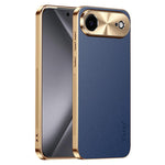 Cornice galvanizzata con texture litchi in PC + TPU, custodia per telefono in similpelle vegana., For iPhone 17 Pro Max, For iPhone 17 Pro, For iPhone 17, For iPhone Air