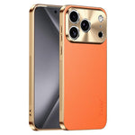 Cornice galvanizzata con texture litchi in PC + TPU, custodia per telefono in similpelle vegana., For iPhone 17 Pro Max, For iPhone 17 Pro, For iPhone 17, For iPhone Air