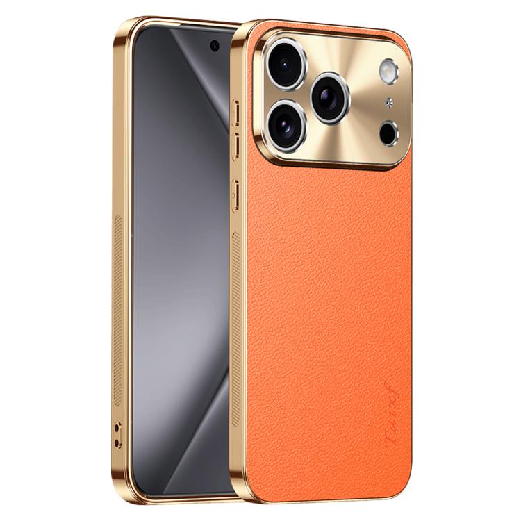Cornice galvanizzata con texture litchi in PC + TPU, custodia per telefono in similpelle vegana., For iPhone 17 Pro Max, For iPhone 17 Pro, For iPhone 17, For iPhone Air