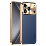 Cornice galvanizzata con texture litchi in PC + TPU, custodia per telefono in similpelle vegana., For iPhone 17 Pro Max, For iPhone 17 Pro, For iPhone 17, For iPhone Air