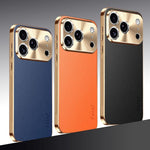 Cornice galvanizzata con texture litchi in PC + TPU, custodia per telefono in similpelle vegana., For iPhone 17 Pro Max, For iPhone 17 Pro, For iPhone 17, For iPhone Air