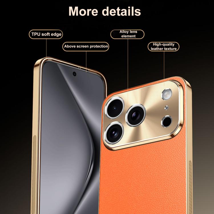 Cornice galvanizzata con texture litchi in PC + TPU, custodia per telefono in similpelle vegana., For iPhone 17 Pro Max, For iPhone 17 Pro, For iPhone 17, For iPhone Air