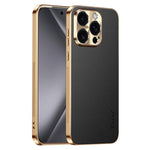 Cornice galvanizzata con texture litchi in PC + TPU, custodia per telefono in similpelle vegana., For iPhone 15 Pro Max, For iPhone 15 Pro, For iPhone 15