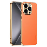 Cornice galvanizzata con texture litchi in PC + TPU, custodia per telefono in similpelle vegana., For iPhone 15 Pro Max, For iPhone 15 Pro, For iPhone 15
