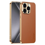 Cornice galvanizzata con texture litchi in PC + TPU, custodia per telefono in similpelle vegana., For iPhone 15 Pro Max, For iPhone 15 Pro, For iPhone 15
