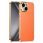 Cornice galvanizzata con texture litchi in PC + TPU, custodia per telefono in similpelle vegana., For iPhone 15 Pro Max, For iPhone 15 Pro, For iPhone 15