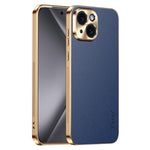 Cornice galvanizzata con texture litchi in PC + TPU, custodia per telefono in similpelle vegana., For iPhone 15 Pro Max, For iPhone 15 Pro, For iPhone 15