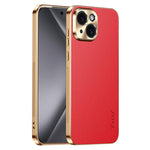 Cornice galvanizzata con texture litchi in PC + TPU, custodia per telefono in similpelle vegana., For iPhone 15 Pro Max, For iPhone 15 Pro, For iPhone 15