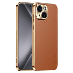 Cornice galvanizzata con texture litchi in PC + TPU, custodia per telefono in similpelle vegana., For iPhone 15 Pro Max, For iPhone 15 Pro, For iPhone 15