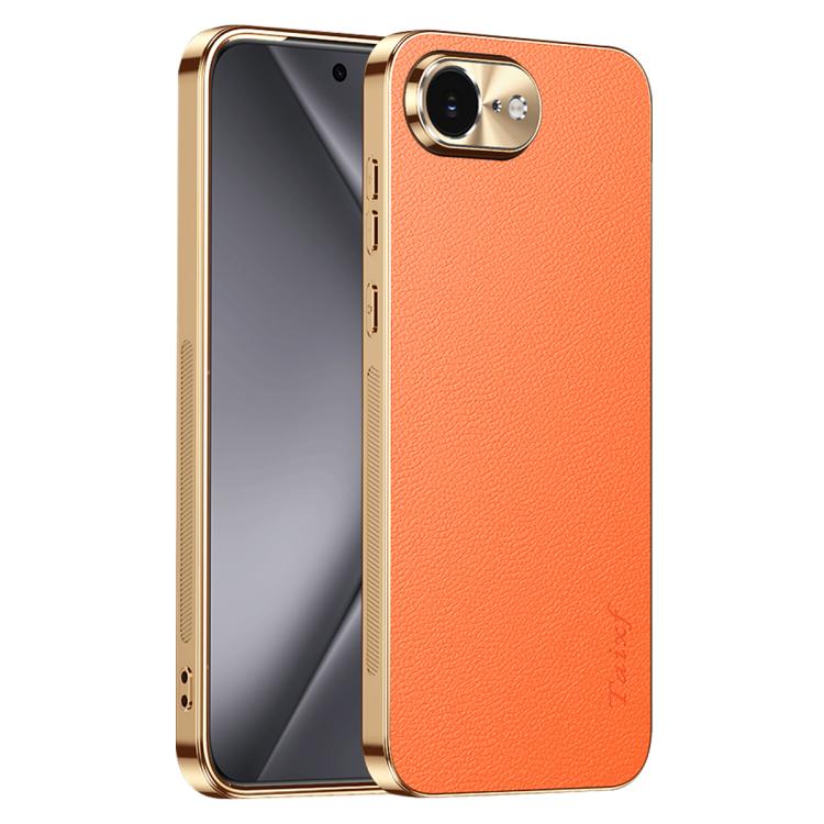 Cornice galvanizzata con texture litchi in PC + TPU, custodia per telefono in similpelle vegana., For iPhone 17e / 16e, For iPhone 16 Pro Max, For iPhone 16 Pro, For iPhone 16