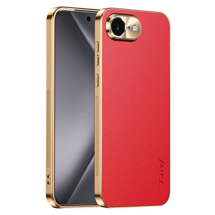 Cornice galvanizzata con texture litchi in PC + TPU, custodia per telefono in similpelle vegana., For iPhone 17e / 16e, For iPhone 16 Pro Max, For iPhone 16 Pro, For iPhone 16