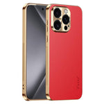 Cornice galvanizzata con texture litchi in PC + TPU, custodia per telefono in similpelle vegana., For iPhone 17e / 16e, For iPhone 16 Pro Max, For iPhone 16 Pro, For iPhone 16