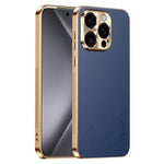 Cornice galvanizzata con texture litchi in PC + TPU, custodia per telefono in similpelle vegana., For iPhone 17e / 16e, For iPhone 16 Pro Max, For iPhone 16 Pro, For iPhone 16