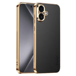 Cornice galvanizzata con texture litchi in PC + TPU, custodia per telefono in similpelle vegana., For iPhone 17e / 16e, For iPhone 16 Pro Max, For iPhone 16 Pro, For iPhone 16