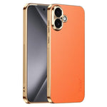 Cornice galvanizzata con texture litchi in PC + TPU, custodia per telefono in similpelle vegana., For iPhone 17e / 16e, For iPhone 16 Pro Max, For iPhone 16 Pro, For iPhone 16