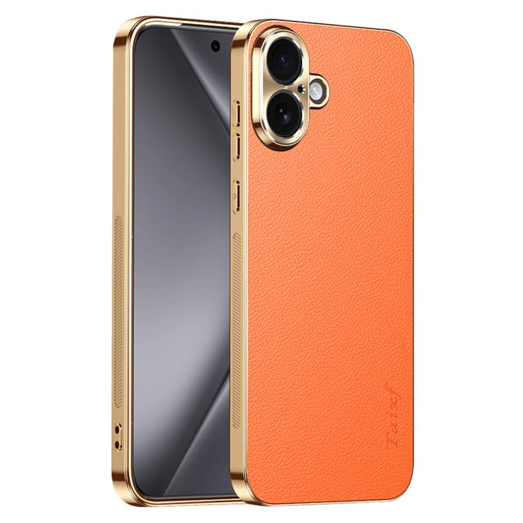 Cornice galvanizzata con texture litchi in PC + TPU, custodia per telefono in similpelle vegana., For iPhone 17e / 16e, For iPhone 16 Pro Max, For iPhone 16 Pro, For iPhone 16
