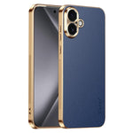 Cornice galvanizzata con texture litchi in PC + TPU, custodia per telefono in similpelle vegana., For iPhone 17e / 16e, For iPhone 16 Pro Max, For iPhone 16 Pro, For iPhone 16