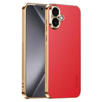 Cornice galvanizzata con texture litchi in PC + TPU, custodia per telefono in similpelle vegana., For iPhone 17e / 16e, For iPhone 16 Pro Max, For iPhone 16 Pro, For iPhone 16