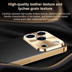 Cornice galvanizzata con texture litchi in PC + TPU, custodia per telefono in similpelle vegana., For iPhone 17e / 16e, For iPhone 16 Pro Max, For iPhone 16 Pro, For iPhone 16