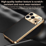 Cornice galvanizzata con texture litchi in PC + TPU, custodia per telefono in similpelle vegana., For iPhone 15 Pro Max, For iPhone 15 Pro, For iPhone 15