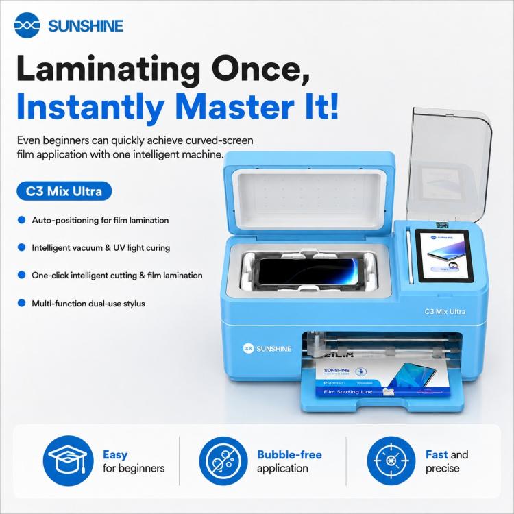 SUNSHINE C3 Mix Ultra Macchina da taglio e laminazione intelligente a vuoto da 12,9 pollici con posizionamento automatico e polimerizzazione UV, AU Plug, EU Plug, UK Plug, US Plug