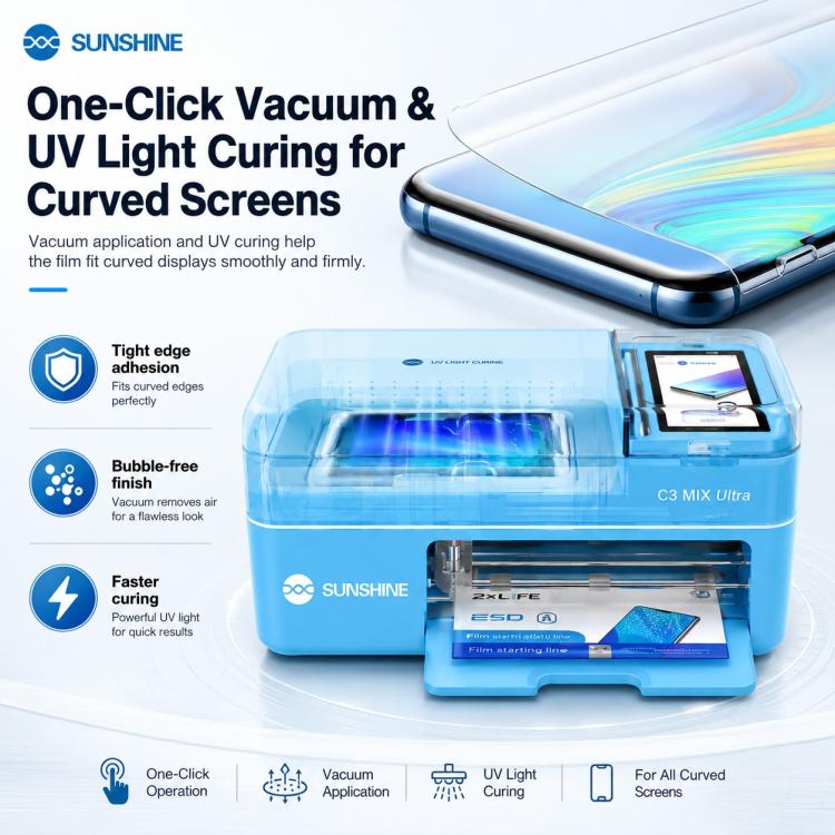 SUNSHINE C3 Mix Ultra Macchina da taglio e laminazione intelligente a vuoto da 12,9 pollici con posizionamento automatico e polimerizzazione UV, AU Plug, EU Plug, UK Plug, US Plug