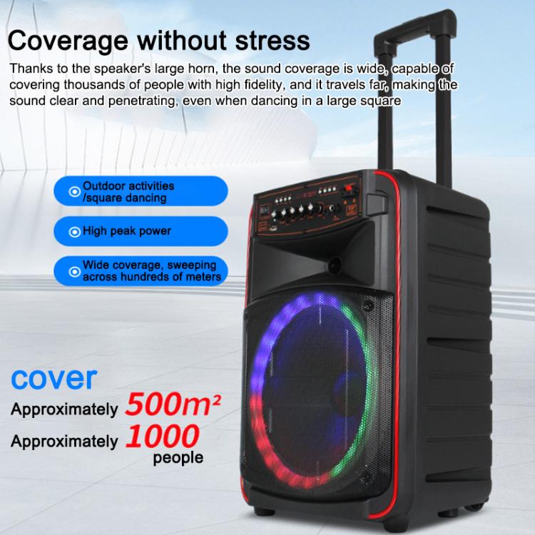 N-625 Altoparlante Bluetooth portatile con woofer RGB da 12 pollici per karaoke all'aperto e doppio microfono wireless, con ruote e illuminazione a LED., US Plug, EU Plug, UK Plug