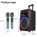 N-625 Altoparlante Bluetooth portatile con woofer RGB da 12 pollici per karaoke all'aperto e doppio microfono wireless, con ruote e illuminazione a LED., US Plug, EU Plug, UK Plug