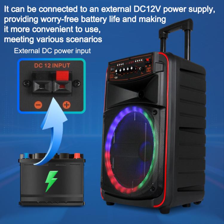 N-625 Altoparlante Bluetooth portatile con woofer RGB da 12 pollici per karaoke all'aperto e doppio microfono wireless, con ruote e illuminazione a LED., US Plug, EU Plug, UK Plug