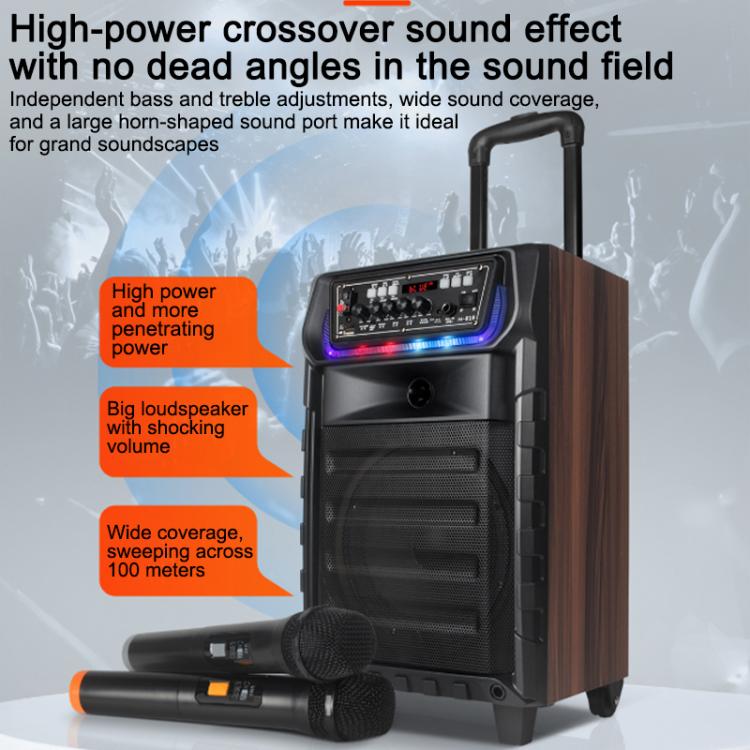 N-810 Altoparlante Bluetooth per karaoke da esterno con woofer da 8 pollici, illuminazione RGB e doppio microfono wireless., US Plug, EU Plug, UK Plug