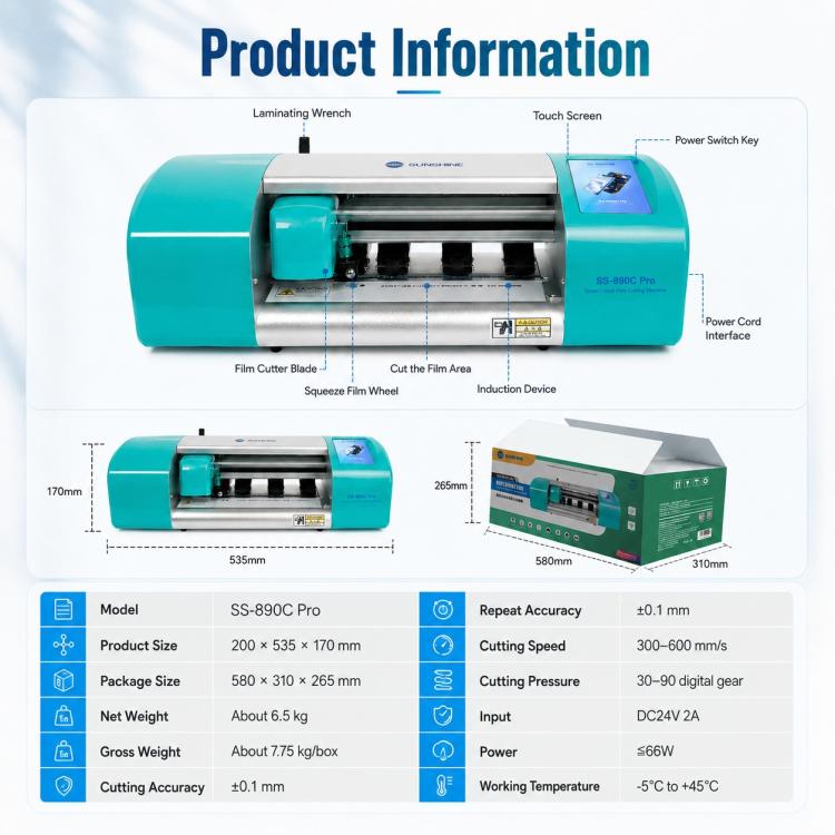 SUNSHINE SS-890C Pro Macchina da taglio automatica a doppia intelligenza per pellicole idrogel flessibili da 12,9 pollici, AU Plug, EU Plug, UK Plug, US Plug