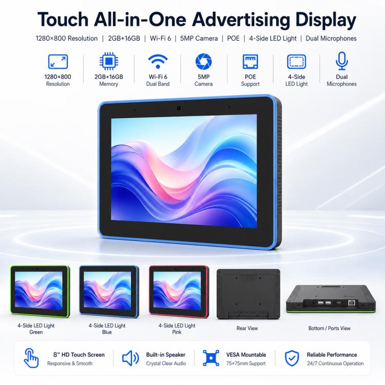 Display digitale touchscreen HD 8 pollici Android 11