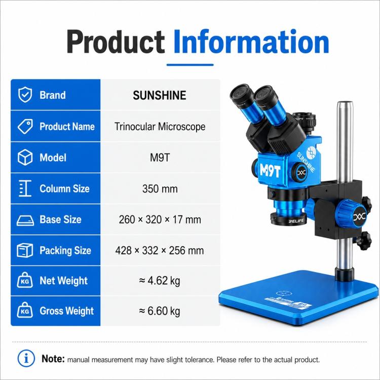 Microscopio stereoscopico trinoculare HD SUNSHINE M9T-B11 con zoom continuo 6X-45X.