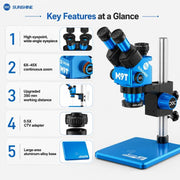 Microscopio stereoscopico trinoculare HD SUNSHINE M9T-B11 con zoom continuo 6X-45X.