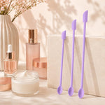 Set di 3 mini spatole raschianti in silicone a doppia testa per flaconi cosmetici.