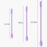 Set di 3 mini spatole raschianti in silicone a doppia testa per flaconi cosmetici.