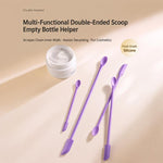 Set di 3 mini spatole raschianti in silicone a doppia testa per flaconi cosmetici.