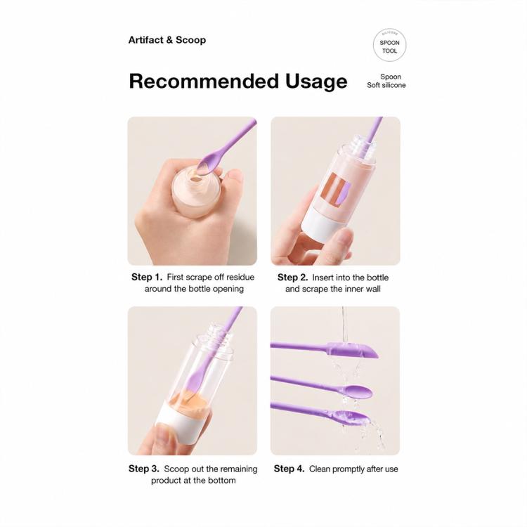 Set di 3 mini spatole raschianti in silicone a doppia testa per flaconi cosmetici.