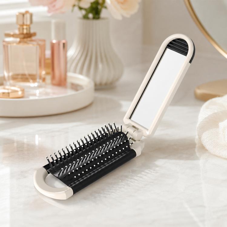 Specchio massaggiante pieghevole portatile 2 in 1 con cuscino ad aria, pettine e specchio, White