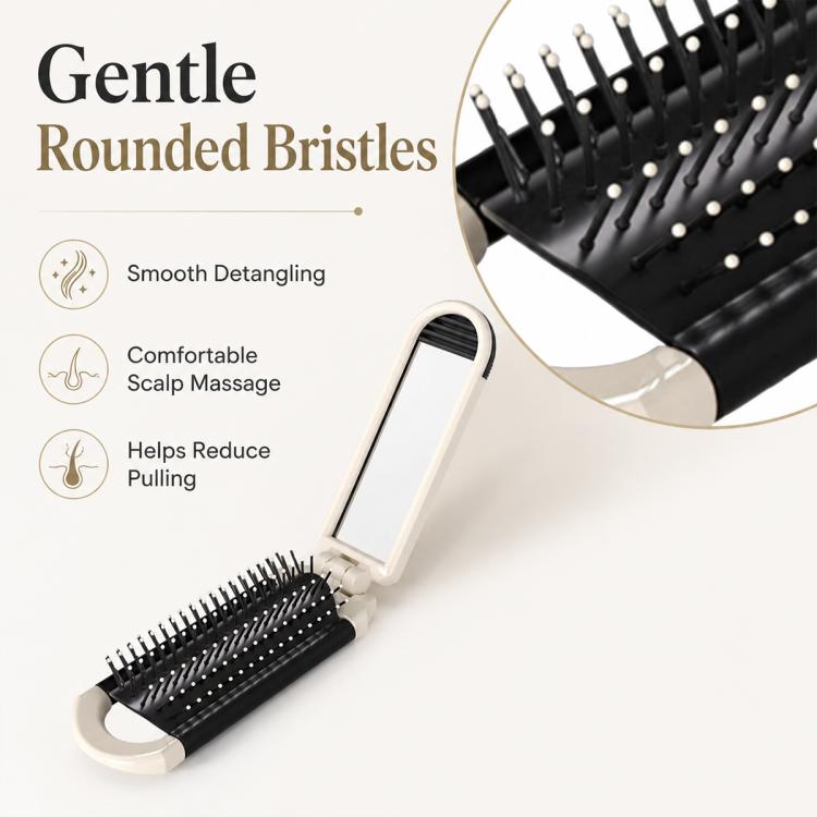 Specchio massaggiante pieghevole portatile 2 in 1 con cuscino ad aria, pettine e specchio, White
