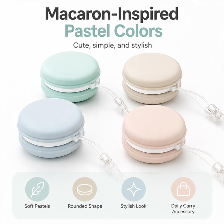 Panno multifunzionale portatile a forma di macaron per la pulizia dello schermo del telefono, con cordino.